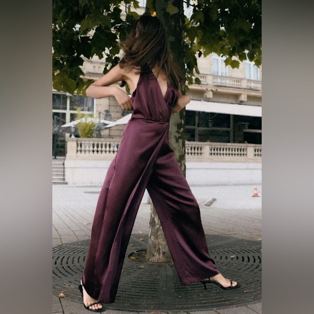 NWT Ruched Satin Effect Halter Jumpsuit Size M